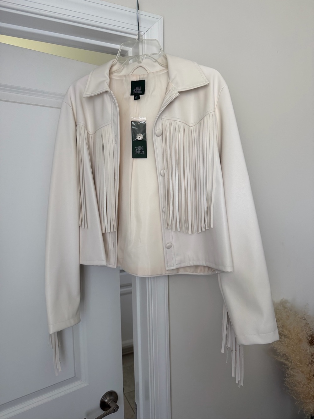Wild fable Cream Fringe Faux Leather Jacket